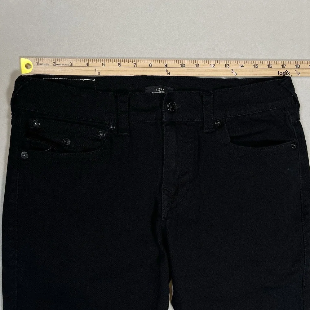 True Religion Men's Black Ricky Relaxed Straight Jeans Sz 34 Flap Pockets Preppy